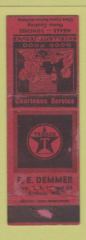 Matchbook Cover - FE Demmer Texaco oil gas Gotham WI POOR STRIKER WORN