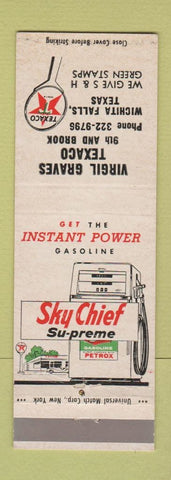 Matchbook Cover - Texaco oil gas Virgil Graves Wichita Falls TX