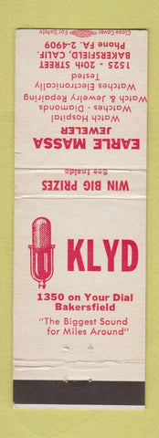 Matchbook Cover - KLYD Radio Earle Massa Jewelry Bakersfield CA