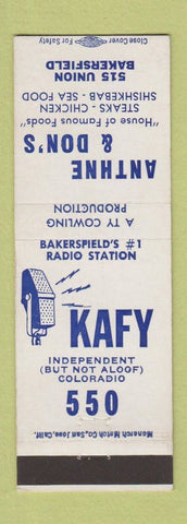 Matchbook Cover - KAFY Radio Bakersfield CA Anthe & Don's Restaurant