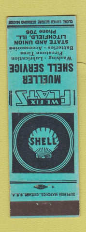 Matchbook Cover - Shell oil gas Mueller Litchfield IL low phone #