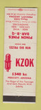 Matchbook Cover - KZOK Radio Prescott AZ Pinon Pines BBQ Prescott AZ low phone #