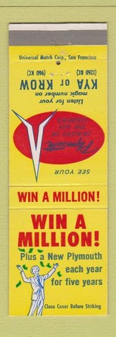 Matchbook Cover - KYA KROW Radio Plymouth Dealers San Francisco CA