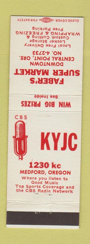 Matchbook Cover - KYJC Radio Medford OR Faber's Grocery Central Point OR