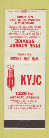 Matchbook Cover - KYJC Radio Medford OR Pine St Shell oil gas Central Point OR