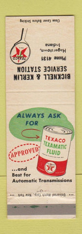 Matchbook Cover - Texaco oil gas Bicknell Kerlin Hagerstown IN low phone #