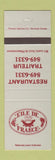 Matchbook Cover - L'Ile De France Restaurant Quebec QC
