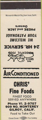 Matchbook Cover - Chris' Fine Foods Gilroy CA