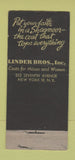 Matchbook Cover - Shagmoor Wool New York City Linder Bros Clothes 30 Stick