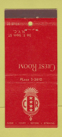 Matchbook Cover - Crest Room New York City 30 Stick