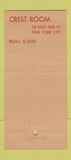Matchbook Cover - Crest Room New York City 30 Stick