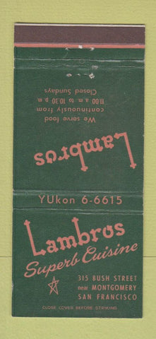 Matchbook Cover - Lambros Restaurant San Francisco CA 30 Stick