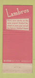 Matchbook Cover - Lambros Restaurant San Francisco CA 30 Stick