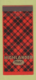 Matchbook Cover - Highlander Motel  Williams AZ low phone # Route 66 30 Stick