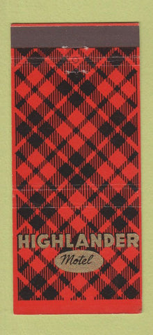 Matchbook Cover - Highlander Motel  Williams AZ low phone # Route 66 30 Stick