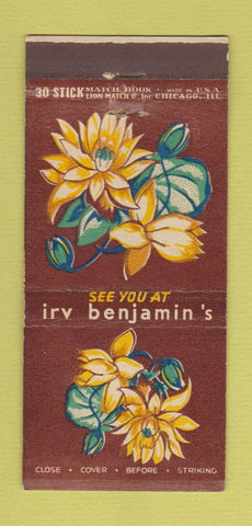 Matchbook Cover - Irv Benjamin's Restaurant Chicago IL 30 Stick