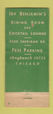Matchbook Cover - Irv Benjamin's Restaurant Chicago IL 30 Stick