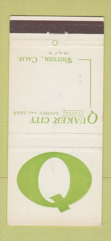 Matchbook Cover - Quaker City Savings Loan Whittier CA 30 Stick