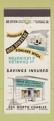 Matchbook Cover - Druid Hill Federal Savings Baltimore MD 30 Stick