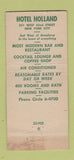 Matchbook Cover - Hotel Holland New York City 30 Stick