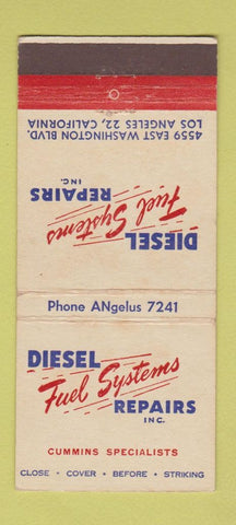 Matchbook Cover - Diesel Fuel System Repairs Cummins Los Angeles CA 30 Stick