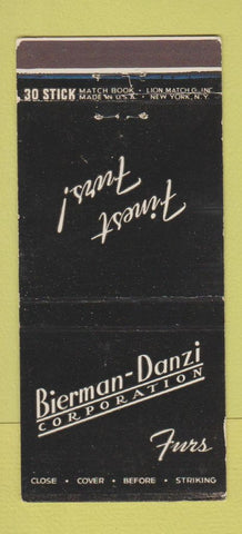 Matchbook Cover - Bierman Danzi Furs New York City 30 Stick