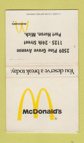 Matchbook Cover - McDonald's Hamburgers Port Huron MI BOBTAIL 30 Strike