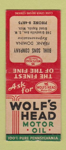 Matchbook Cover - Wolf's Heat oil gas Buhl Sons Grand Rapids MI BOBTAIL