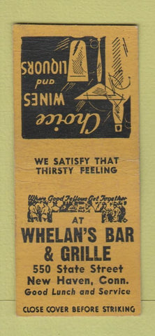 Matchbook Cover - Whelan's Bar Grille New Haven CT BOBTAIL