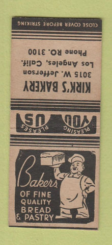 Matchbook Cover - Kirk's Bakery Los Angeles CA BOBTAIL