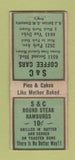Matchbook Cover - S&C Coffee Cafe  Detroit? MI BOBTAIL