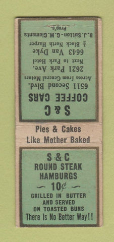 Matchbook Cover - S&C Coffee Cafe  Detroit? MI BOBTAIL