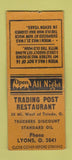 Matchbook Cover - Trading Post Restaurant Standard oil gas Lyons OH BOBTAIL