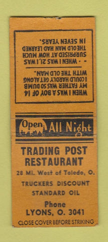 Matchbook Cover - Trading Post Restaurant Standard oil gas Lyons OH BOBTAIL