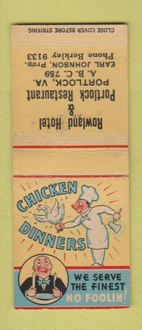 Matchbook Cover - Rowland Hotel Portlock VA BOBTAIL
