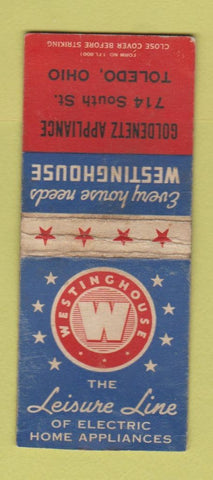 Matchbook Cover - Westinghouse Appliance Goldenetz Toledo OH WEAR BOBTAIL