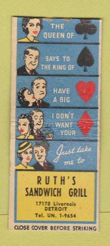 Matchbook Cover - Ruth's Sandwich Grill Detroit MI BOBTAIL