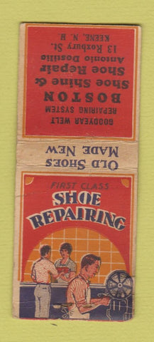 Matchbook Cover - Boston Shoe Shine Shoe Repair Keene NH WORN BOBTAIL