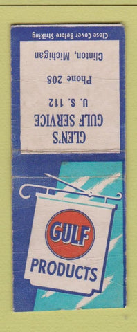 Matchbook Cover - Gulf oil gas Glen's Clinton MI low phone # WEAR BOBTAIL
