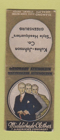 Matchbook Cover - Kuhns Johnson Greensburg PA Middlishade Clothes DQ BOBTAIL