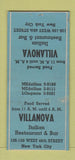 Matchbook Cover - Villanova Italian Restaurant New York City BOBTAIL