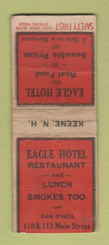 Matchbook Cover - Eagle Hotel Keene NH SAFETY FIRST WORN BOBTAIL