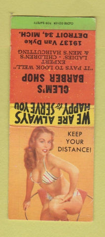Matchbook Cover - Clem's Barber Shop Detroit MI pinup BOBTAIL