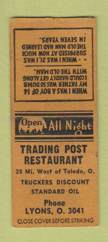 Matchbook Cover - Trading Post Restaurant Standard oil gas Lyons OH BOBTAIL