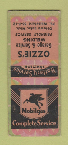 Matchbook Cover - Ozzie's Mobil oil gas Ottawa Lake MI WEAR BOBTAIL