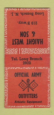 Matchbook Cover - Haight West & Son Army Uniforms Long Branch NJ BOBTAIL