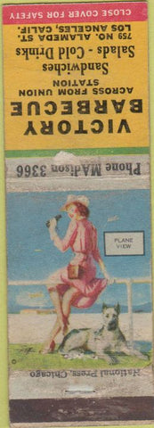 Matchbook Cover - Victory BBQ Los Angeles CA pinup WORN WWII