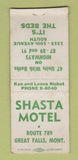 Matchbook Cover - Shasta Motel Great Falls MT WEAR BOBTAIL