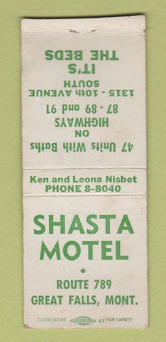 Matchbook Cover - Shasta Motel Great Falls MT WEAR BOBTAIL