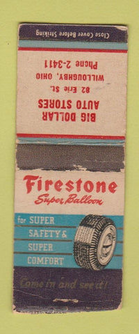 Matchbook Cover Firestone Tires Big Dollar Auto Store Willoughby OH WORN BOBTAIL